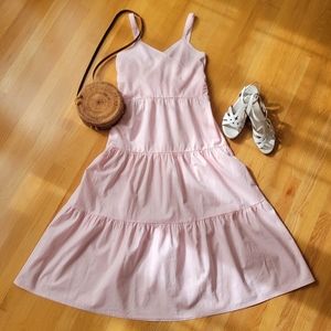 🌸 Hope & Henry Pink Tiered Faux Wrap Sundress Linen Cotton Blend Sz 12